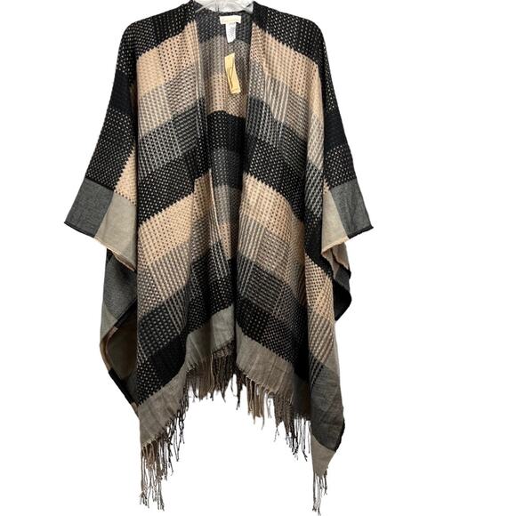 collection 18 Accessories - Collection 18 Women One Size Wrap Bohemian Tan Black Fringe Soft Winter Fall NEW